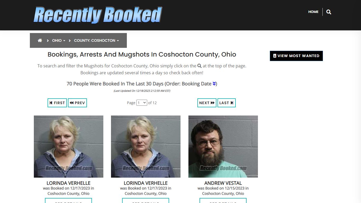 Recent bookings, Arrests, Mugshots in Coshocton County, Ohio